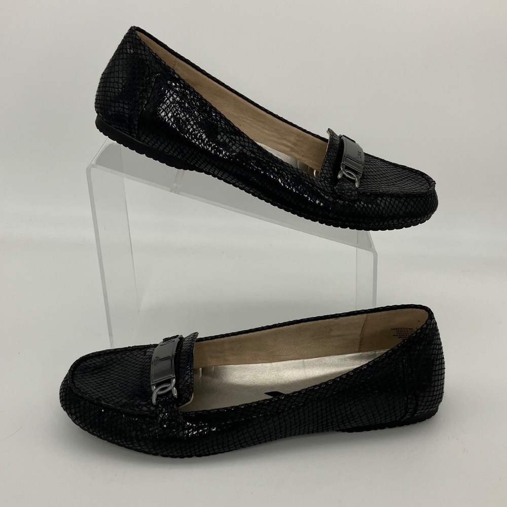 Anne Klein Sport Loafers Women 10 M Black Snakeskin Flats Comfort Slip On Casual